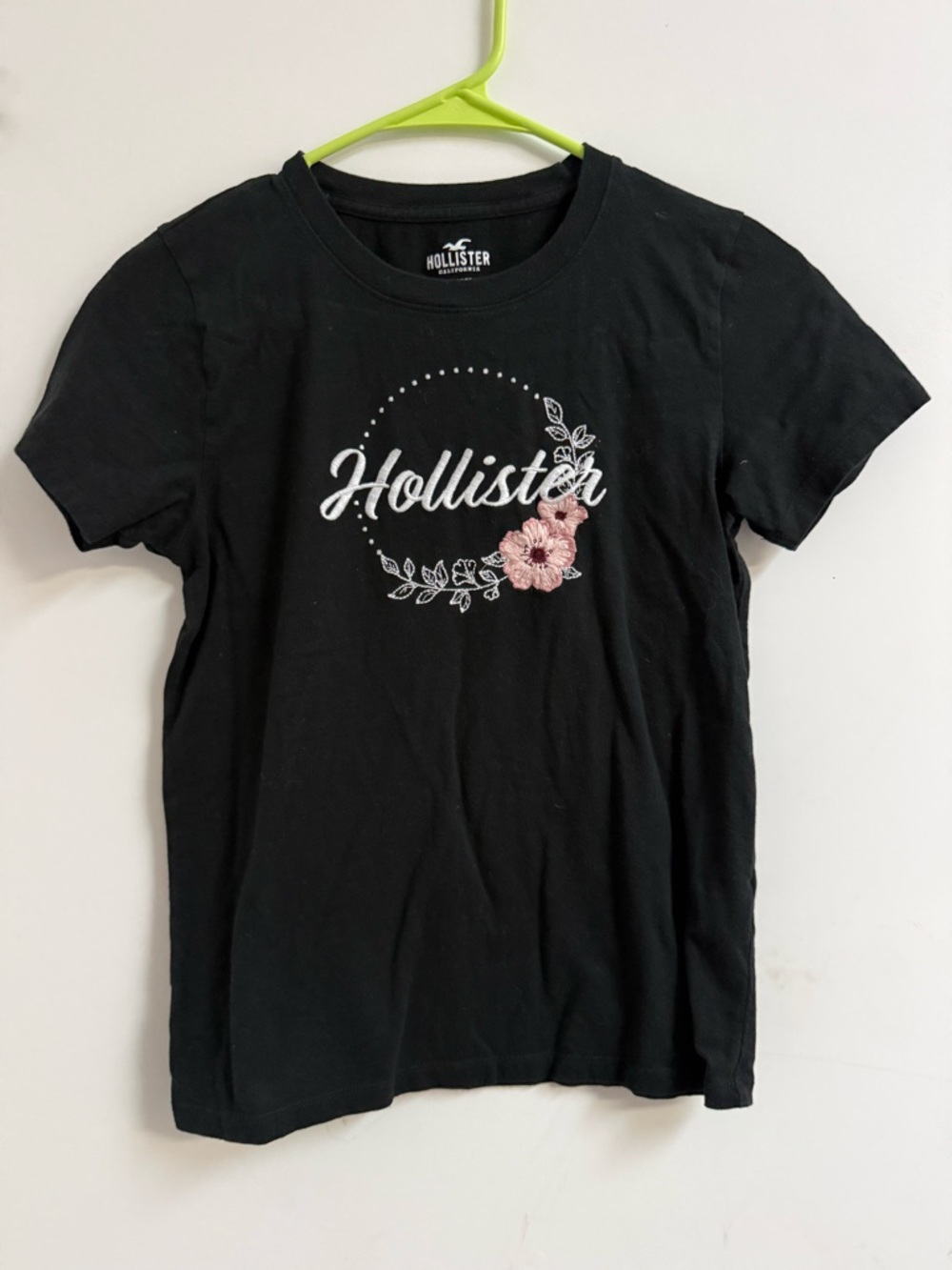Hollister Black Tee with Pink Floral Logo